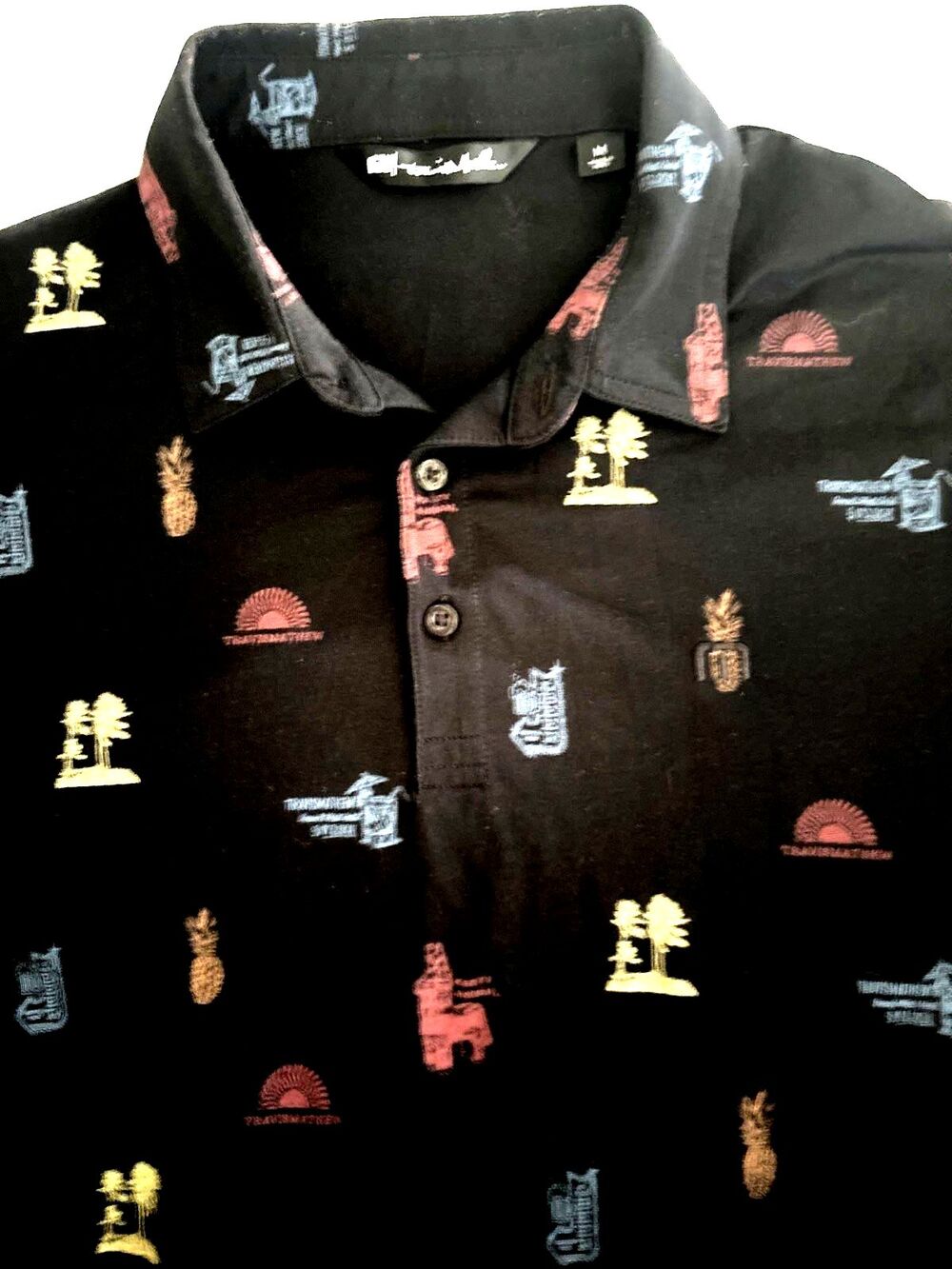 Travis Mathew Natures Finest Black Polo Shirt Medium Cocktails Party Animal